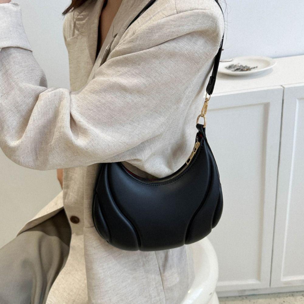Casual Pu Leather Handbag Tote Underarm Bag Fashionable Crescent Bag Lady