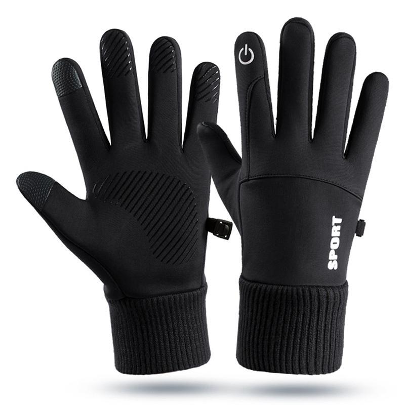 Outdoor Windproof Warm Gloves for Unisex Cycling Running Anti Cold Fleece Lining Waterproof All Finger Gloves Skiing Accessories