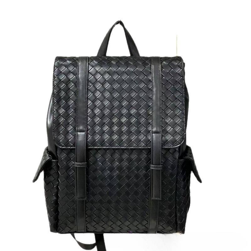 Genuine Leather Texture Backpack Woven Casual Fashion Backpack Large Capacity Business Men's and Women's Travel School Bag Computer Bag Trendy