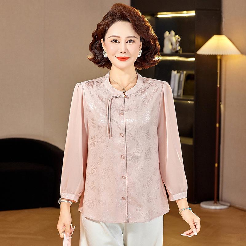 

Mom s 2026 Chic Chinese Style Spring/Summer Blouse for Middle-Aged and Elderly Women 5XL (Recommended 150-165 jin) рожевий