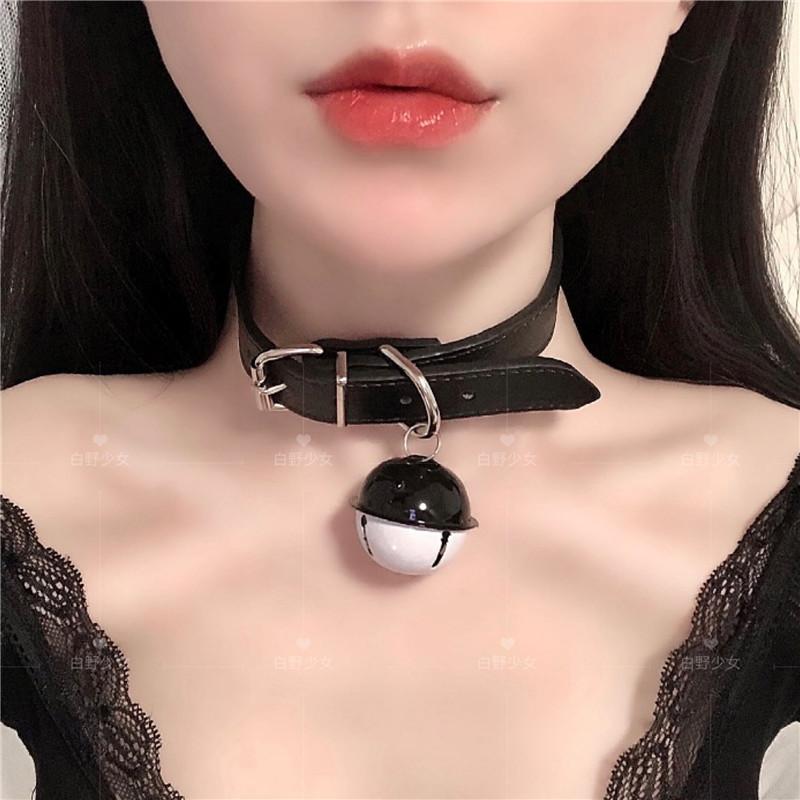 Sexy Women Pink PU Leather Bowknot Traction Rope Metal Link Chain Bell Pendant Punk Collar Choker Necklace Jewelry Accessories