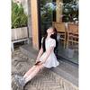Song Jong-un's collegiate style white puff sleeve shirt dress female summer temperament waist small man sweet short skirt
