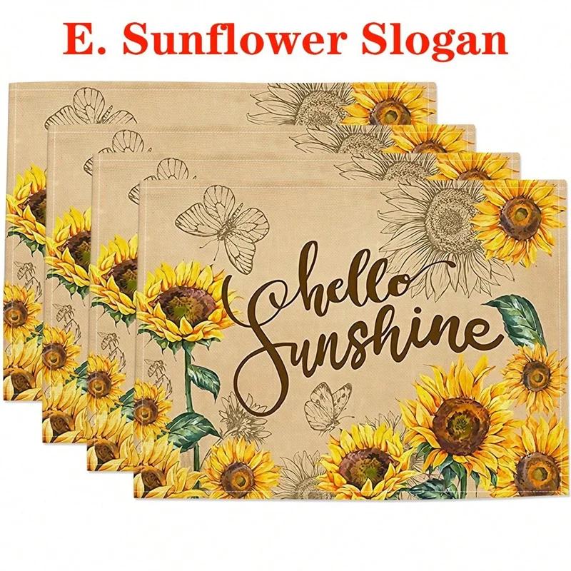 

4/6/8Pcs Sunflower Dwarf Print Placemats Vintage Rural Style Decoration Linen Heat-Resistant Waterproof Western KitchenTableMats 4Pcs-30X45cm(12X18in
