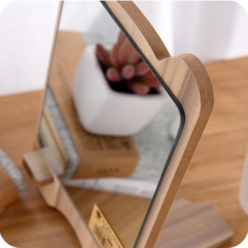 Stand Folding Desktop Makeup Mirror DIY Handmade Cartoon Shaped Mirror Cat Ear Compact Mirror Cute Portable Wooden Table Mirror