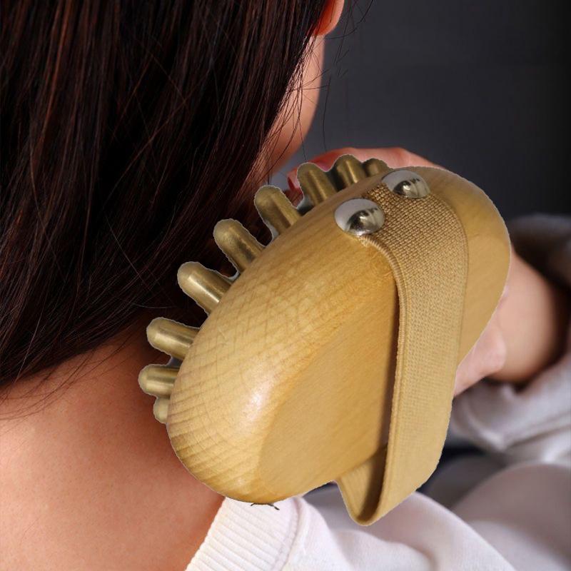 Body Meridians Massage Comb Head Brass Copper Sandalwood Point Massage Meridians Guasha Scalp Massage Brush Relax Massager Tool