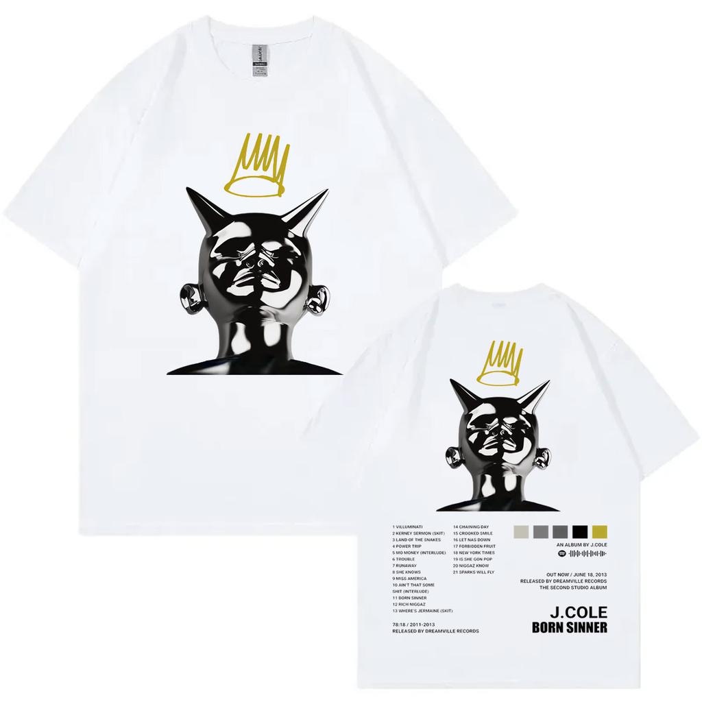 Rapper J Cole Born Sinner Album Grafická Trička Pánská Hip Hop Vintage Krátký Rukáv Tričko Unisex Ležérní Volná Bavlněná Trička