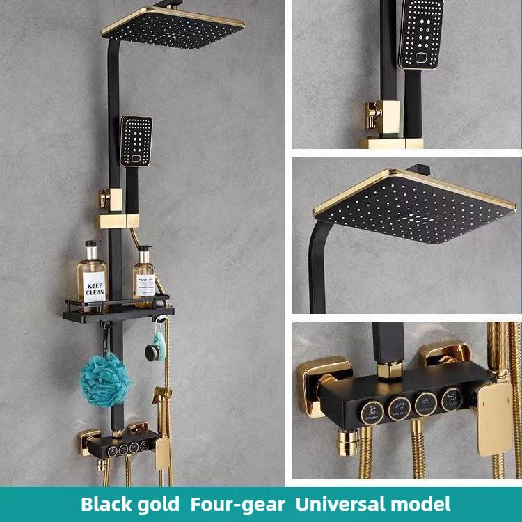 Household Bathroom Thermostatic Rain Shower Black Digital Display Pressurized Shower Head Button Showerhead Set