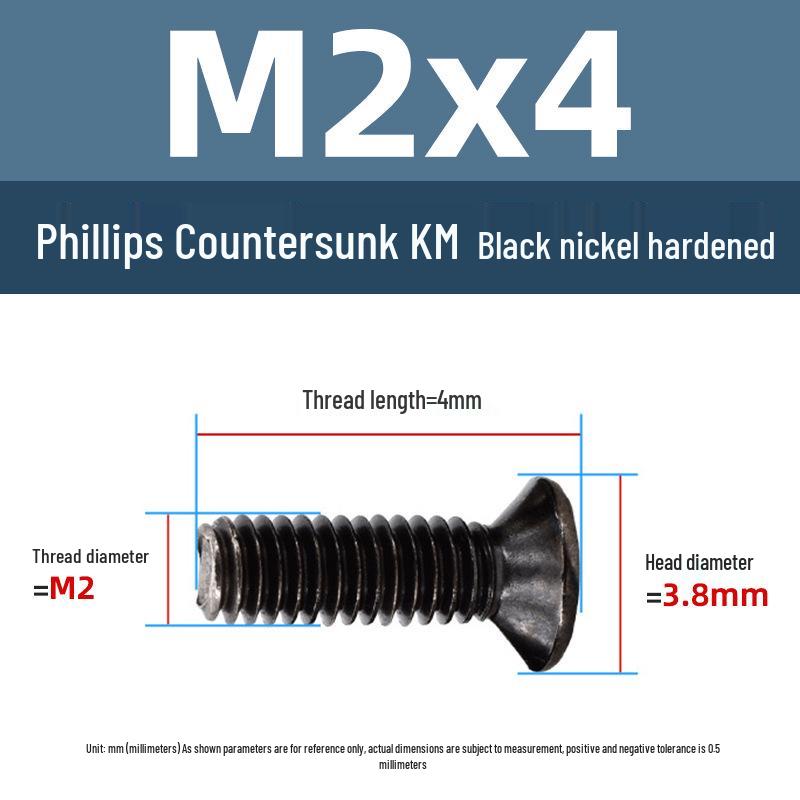 Yigu Uhlíková ocel Černý nikl Kalené KM Šrouby s plochou hlavou Phillips M2-M4 pro elektroniku