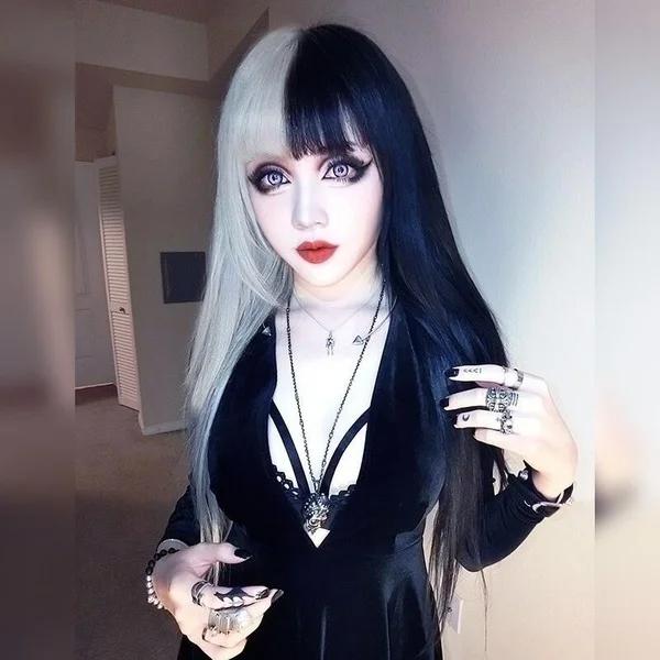 Super Cool Mixed Color Long Straight Hair for Women Sexy Fashionable Heat-resistant Wig Girls Cute and Niche Cosplay Wig Props