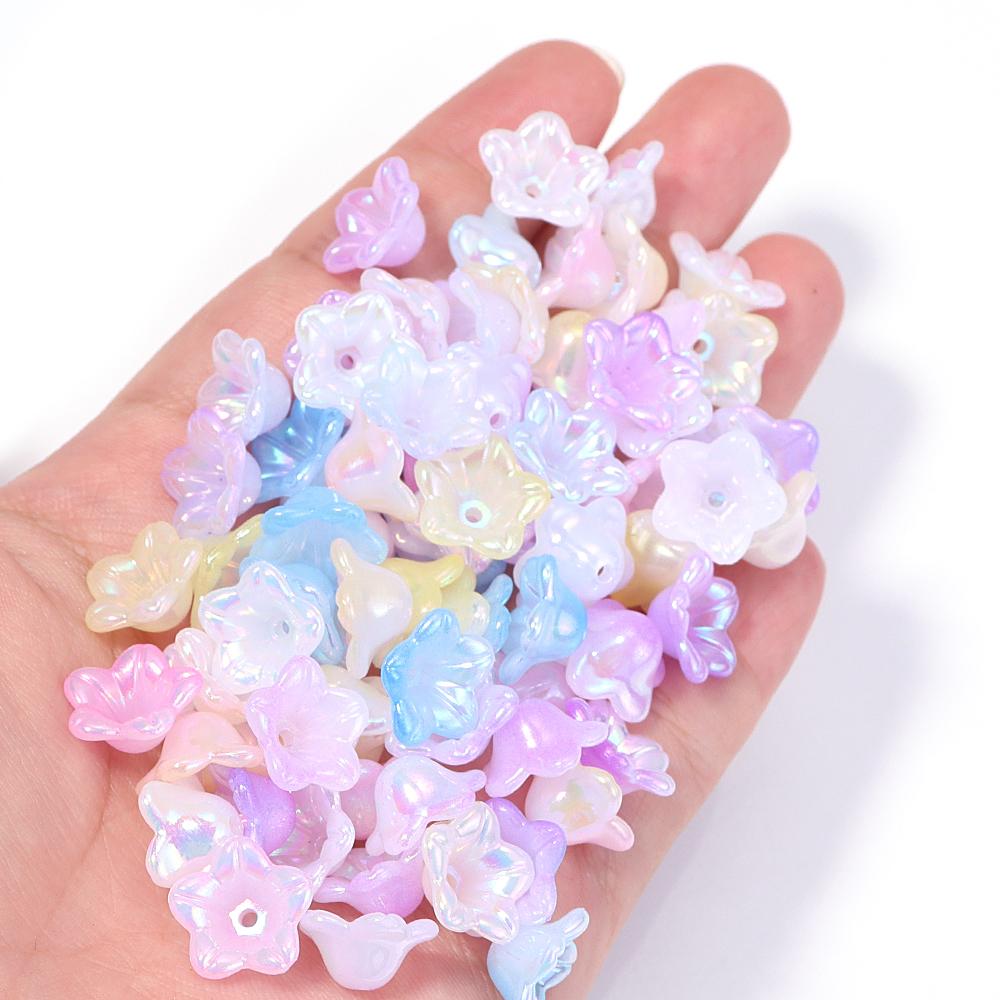 100pcs 6x12mm Flower Acrylic Beads Colorful Bell Orchid Flower Loose Beads For Jewelry Making DIY Bracelets Earrings Accessories