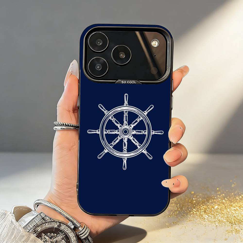 C-Compass S-Sailor Phone Case For iPhone17 16 15 14 13 12 Pro Max Grey Black Matte Laser Metallic Aurora Funda