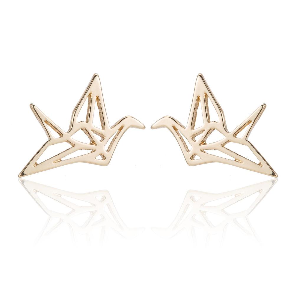 Geometrische Origami-Kranich Edelstahl Ohrstecker - Klein, Vielseitig, Chinesischer Stil Vogel Knorpel Schmuck