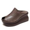 Fashion 7CM Wedges Heel Slippers Women Summer Slip On Fish Mouth Cow Genuine Leather Slippers Height Increasing Platform Casual Slides