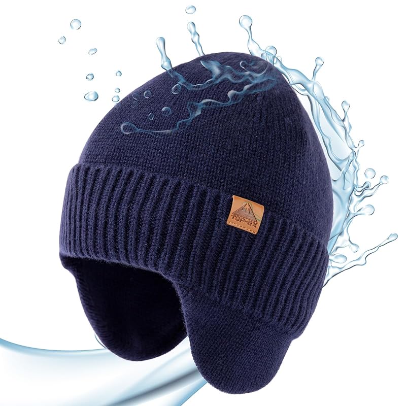 

[TOP-EX] big size men s With earmuffs knit hat merino wool hat knit cap ski hat snowboarding hat small face effect Cold protection autumn winter