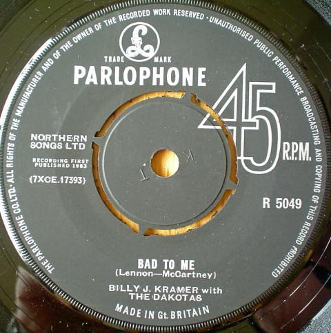 

7-дюймовая пластинка BILLY J. КРАМЕР, ДАКОТЫ - Плохо для меня R5049 Parlophone 1963 Великобритания Рок Б/У