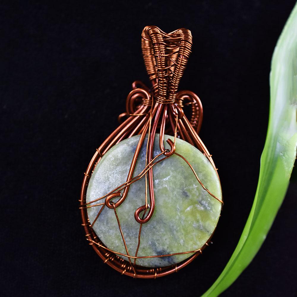 121 ct Natural Chrysoprase Gemstone Wire Wrapped Pendant Copper Jewelry for Her Gemstone Jewelry