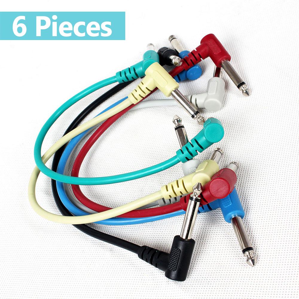 Colorful Guitar Effect Pedal Cables Instrument Audio Leads Patch Cord 21cm Length 1/4 Inch Right Angle TS Plug 6pcs/pack