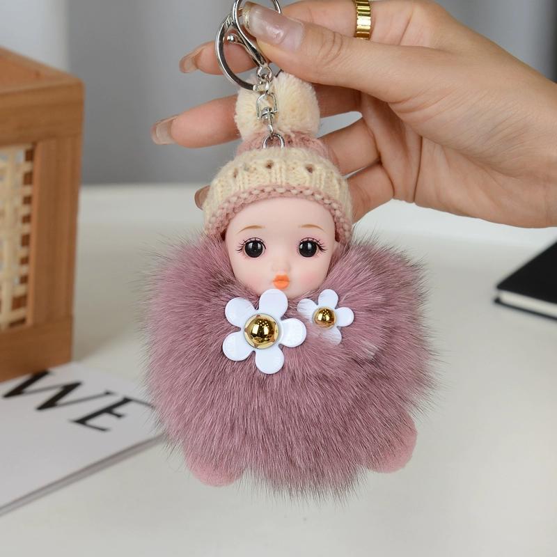 Cute Cute Fun Real Fox Hairball Doll Keychain Car Book Bag Pendant Children's Hairstyle Pendant