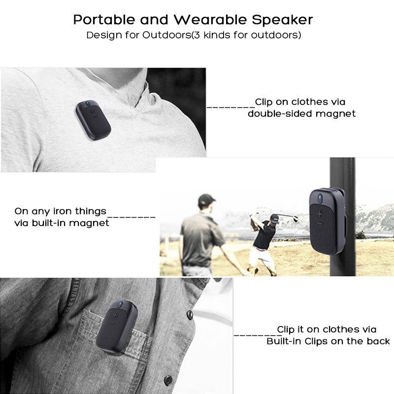 Altavoz Inalámbrico Bluetooth Portátil para Llevar Puesto, con Clip para Cuello o Mochila, Micrófono Incorporado para Senderismo, Correr, Montar, Aventura, etc.