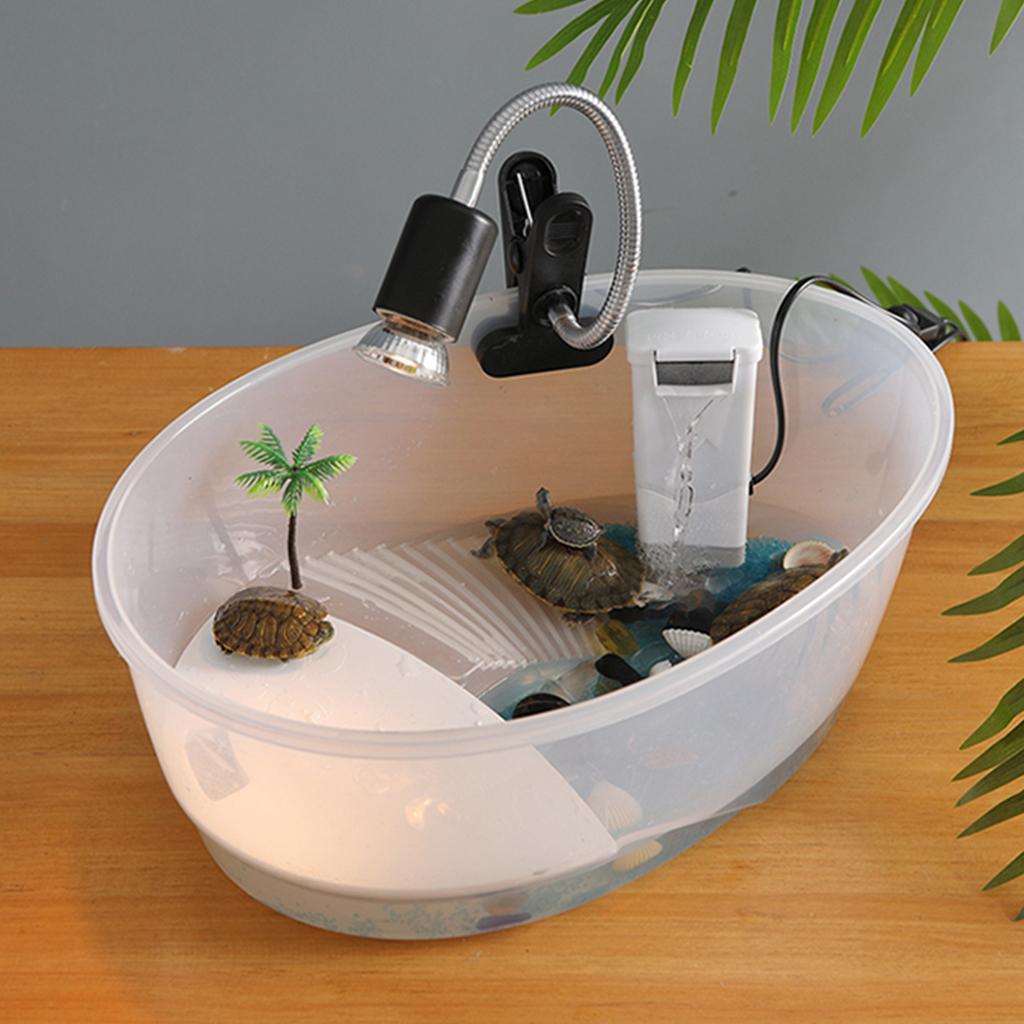 Small Reptile Terrarium Clear Plastic Gecko Habitat Equipped with Basking Island Realistic Coconut Trees for Tadpoles