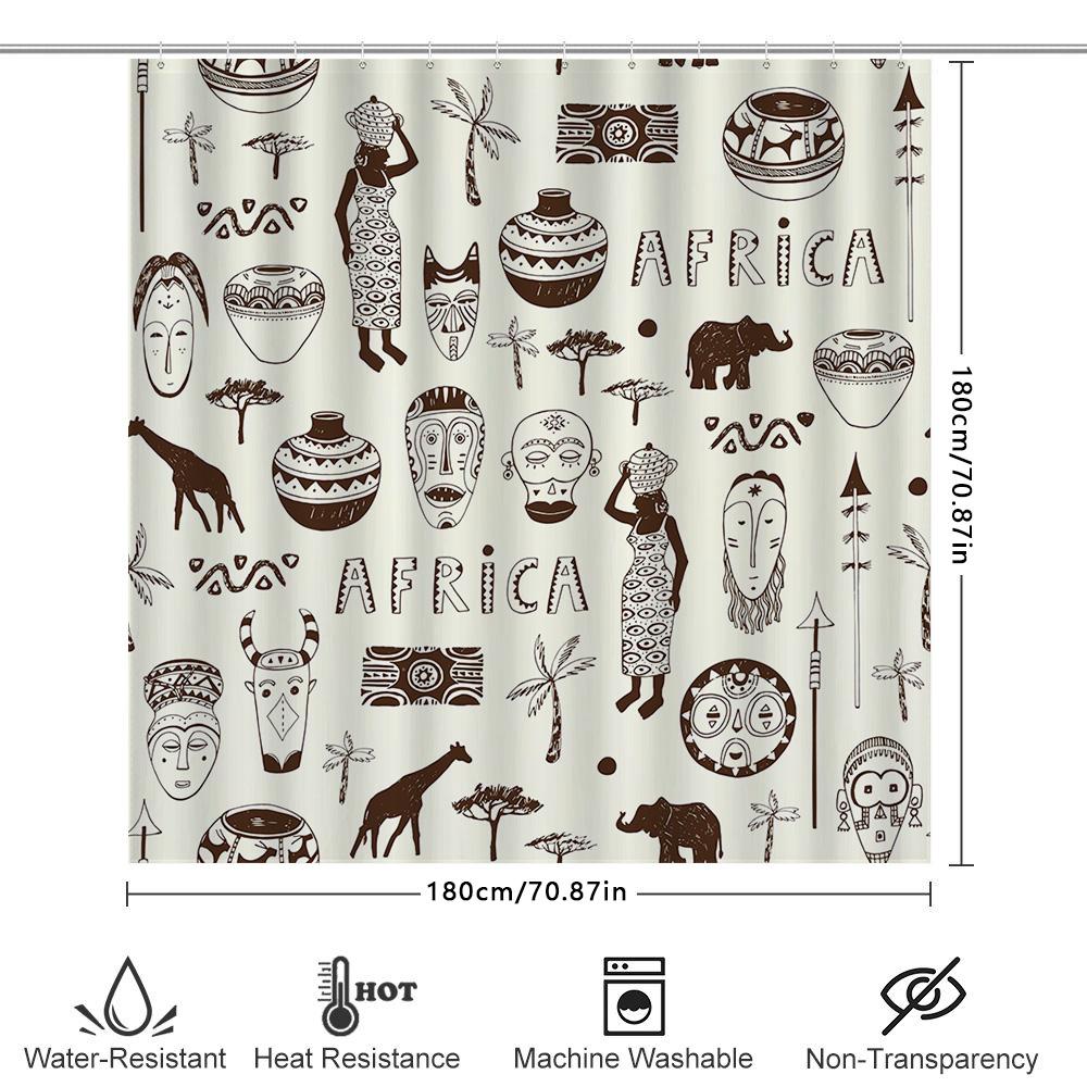 Vintage African Print Shower Curtain Waterproof Fabric Decorative Home Bathroom Accessories Set