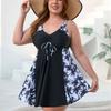 2026 European and American Fat Skirt Independent Briefs Tankini Women's Print Splicing Large Size Thin Swimsuit