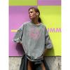 Women's Moon and Sun Printed T-shirt Oversized Short Sleeved Retro Washed Shirt Summer Top