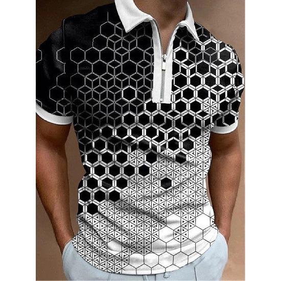 Men'S Polo Shirt Men'S Casual Short Sleeve Lapel T-Shirt 3D Printed Short Sleeve Zipper Polo