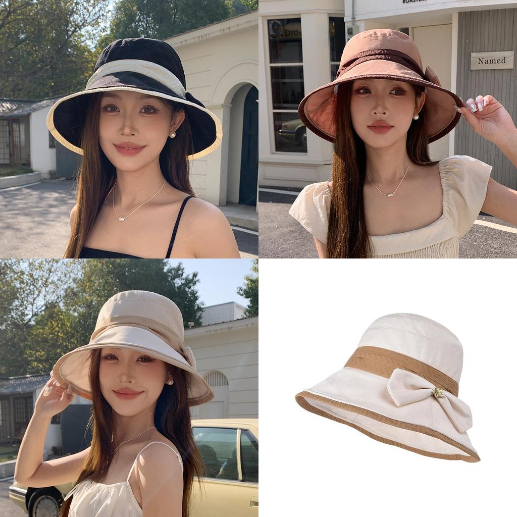 Summer Sun Shield Hat With Wide Brim And Butterfly Bow For Outdoor Casual And Fashion