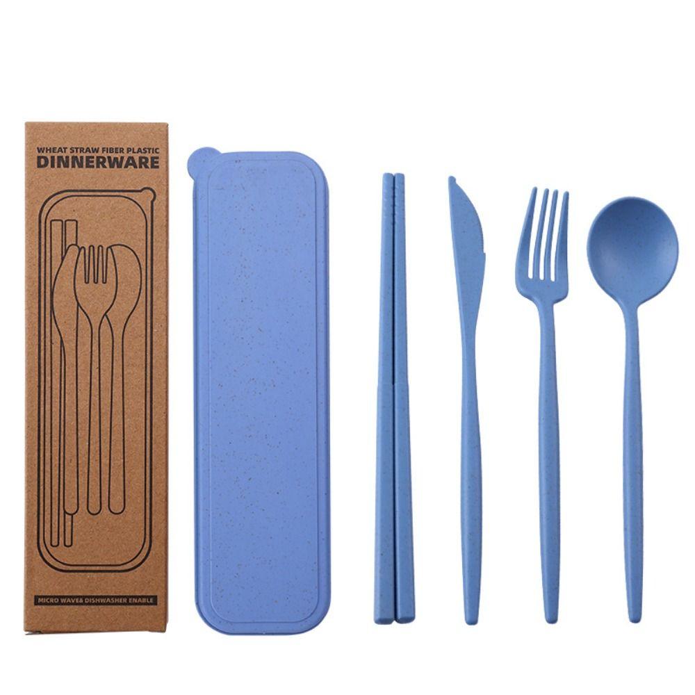 

с набором посуды в футляре, портативный ланч-бокс, аксессуары, новая посуда синий