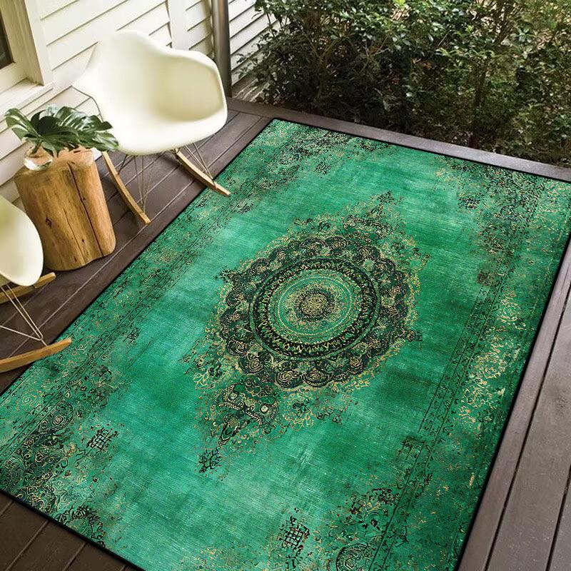 

Персидский стиль Ретро Нескользящий ковер Гостиная Зеленый Декор Дом Большой размер Коврик под диван и стол Легкая чистка Коврик для входной двери 1.9x2.9ft(60x90cm)