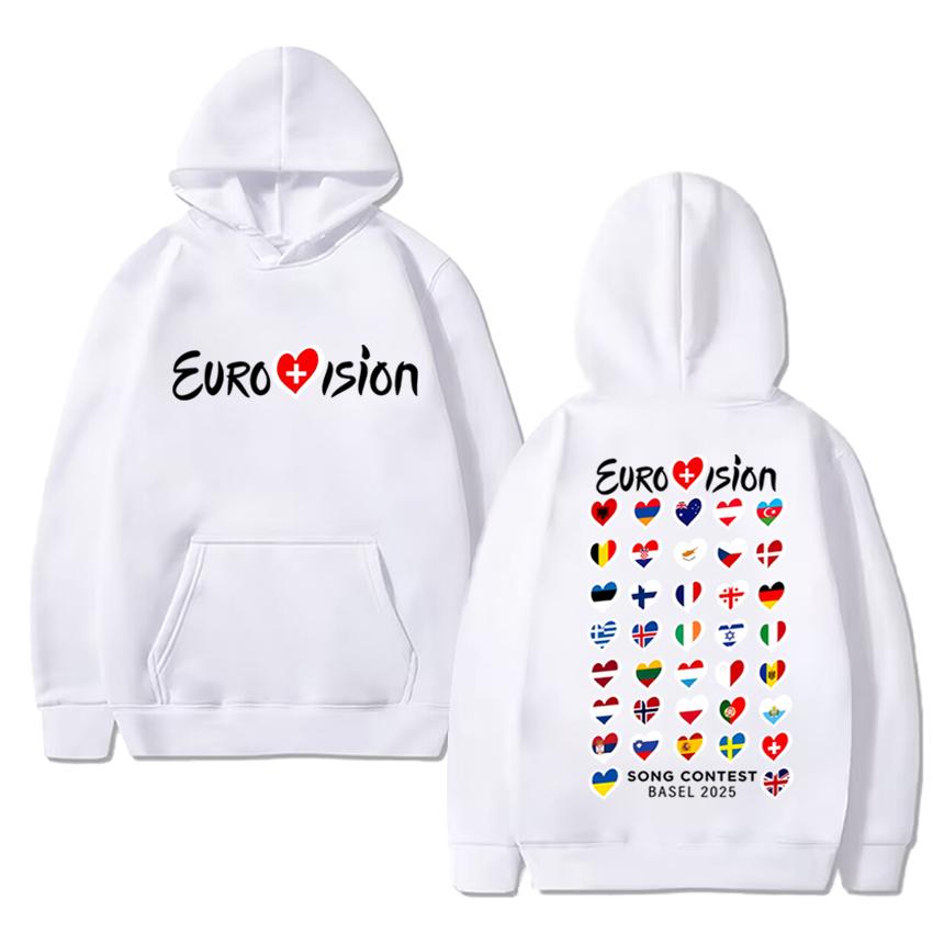 Fashion Eurovision Song 2025 Flags Double Sided Printed Hoodies Men Women Casual Sweatshirt Unisex Cotton Long Sleeve Pullovers