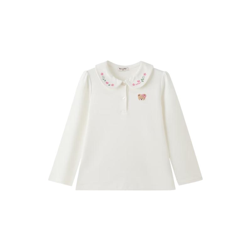PawinPaw Girls' Cartoon Bear Long-Sleeve Lapel Shirt