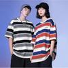 Cotton T-shirts for Men Women Summer Short Sleeve Casual Contrast Color Stripe Couple Tops Unisex Loose Soft O-Neck T-shirt