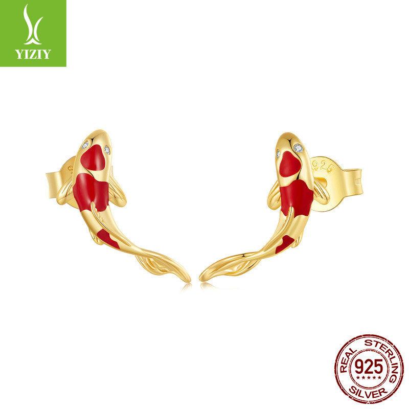 

Красные серьги-пусеты из стерлингового серебра 925 пробы в виде кои, женские модные простые серьги-пусеты с платиновым покрытием, sce812 925 silver