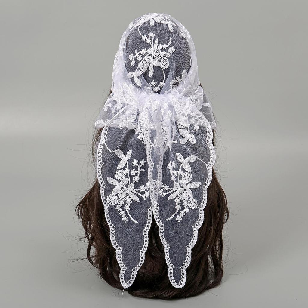 Elegante Sciarpa a Triangolo in Pizzo Sposa Europea e Americana: Velo Mantiglia Bianco e Nero per Donna