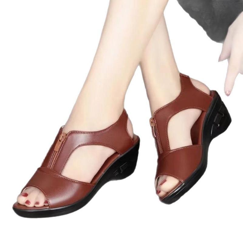 Wind Sandals Women's Fish Mouth Zipper Breathable Wedge Heel Women's Sandals Women's Shoes