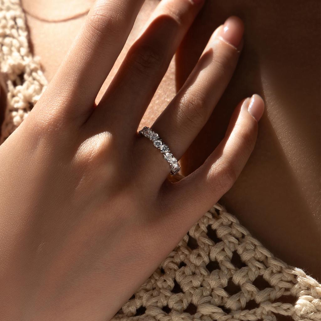 MODIAN 925 Silver Luxury Sparkle Round Clear Cubic Zirconia Eternity Band Rings For Women Wedding Fine Jewelry