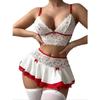 Cosplay Sexy Seamless Underwear Fancy Women Erotic Outfit Open Bra Fantasy Mini Skirt Garter Set