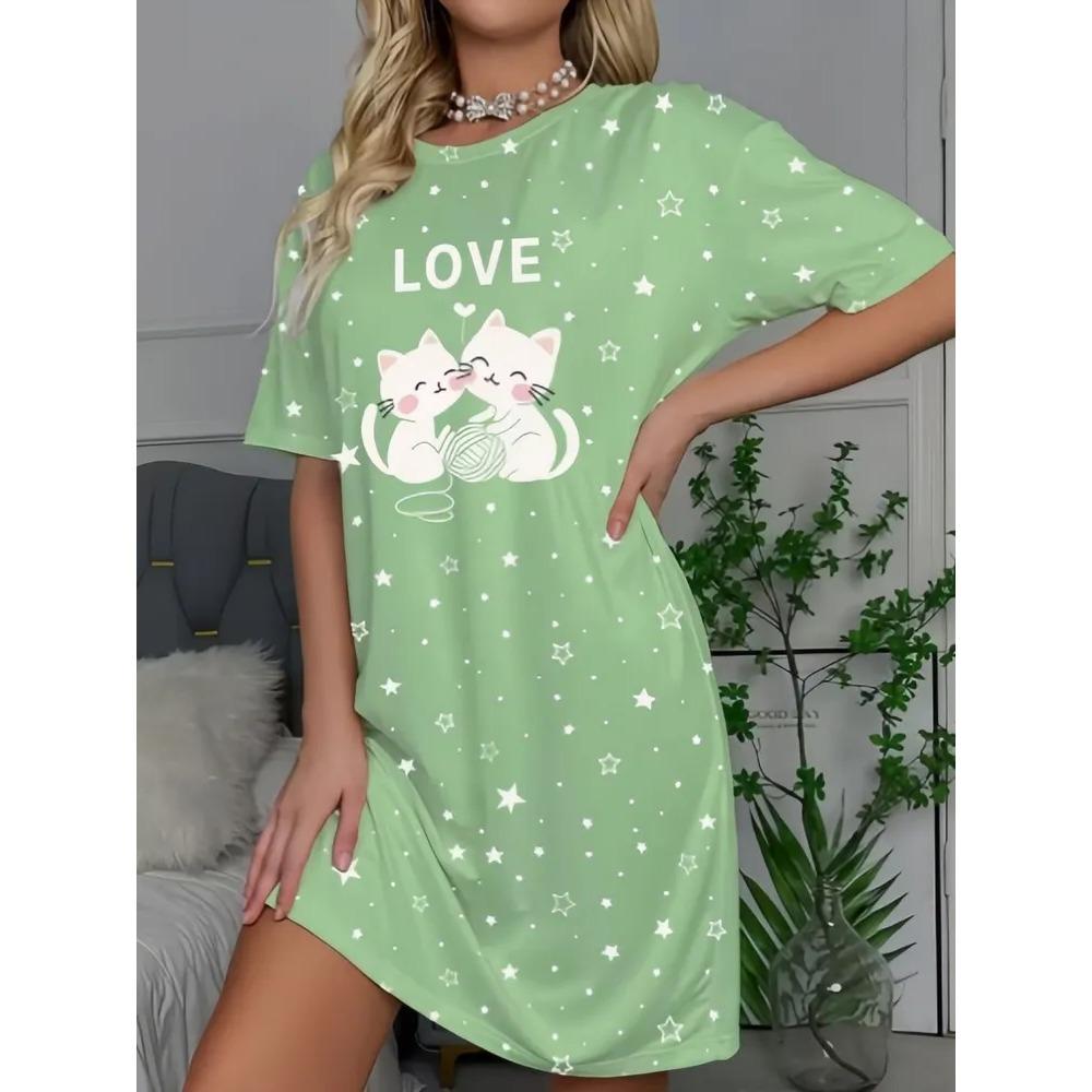 Fun Animal Patterns Women Mini Dresses Summer Short Sleeve Printed Plus Size Casual Comfortable Soft Dress
