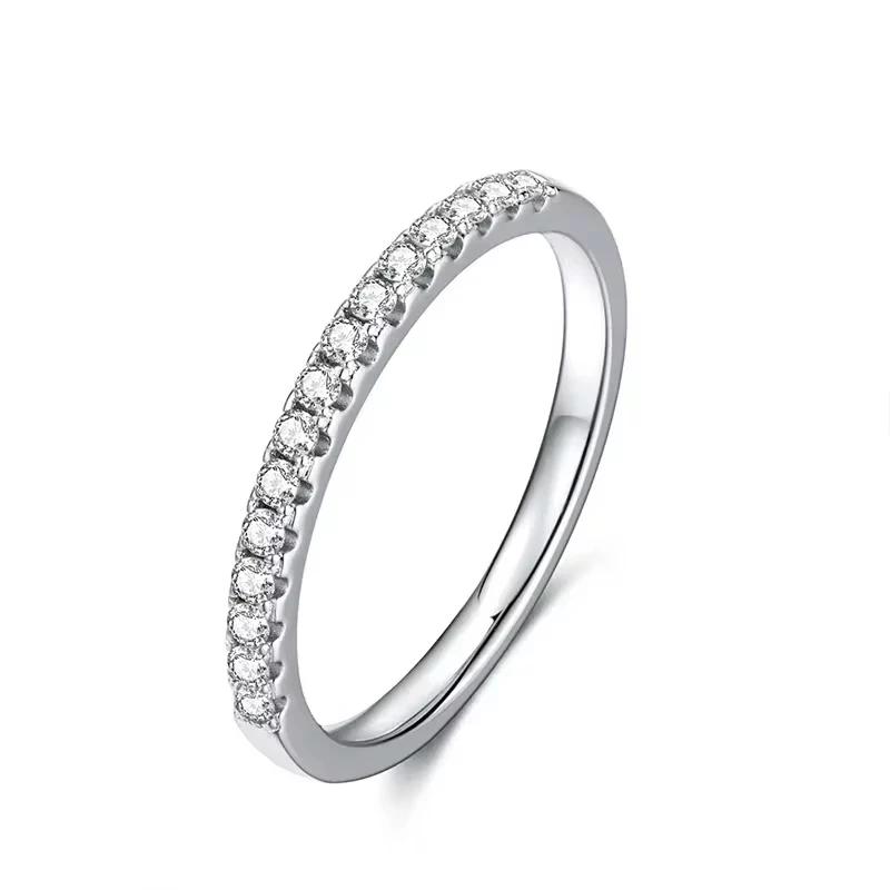 FEOBUR 1.5mm Full Moissanite Diamond Ring Copperfor Women Stackable Engagement Rings Half Eternity Band Wedding