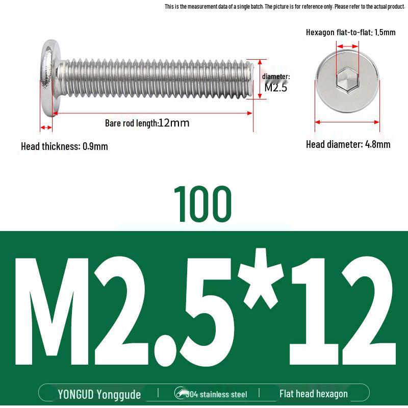 304 Stainless Steel Ultra-Thin Flat Head Hex Socket Bolt, M2-M12