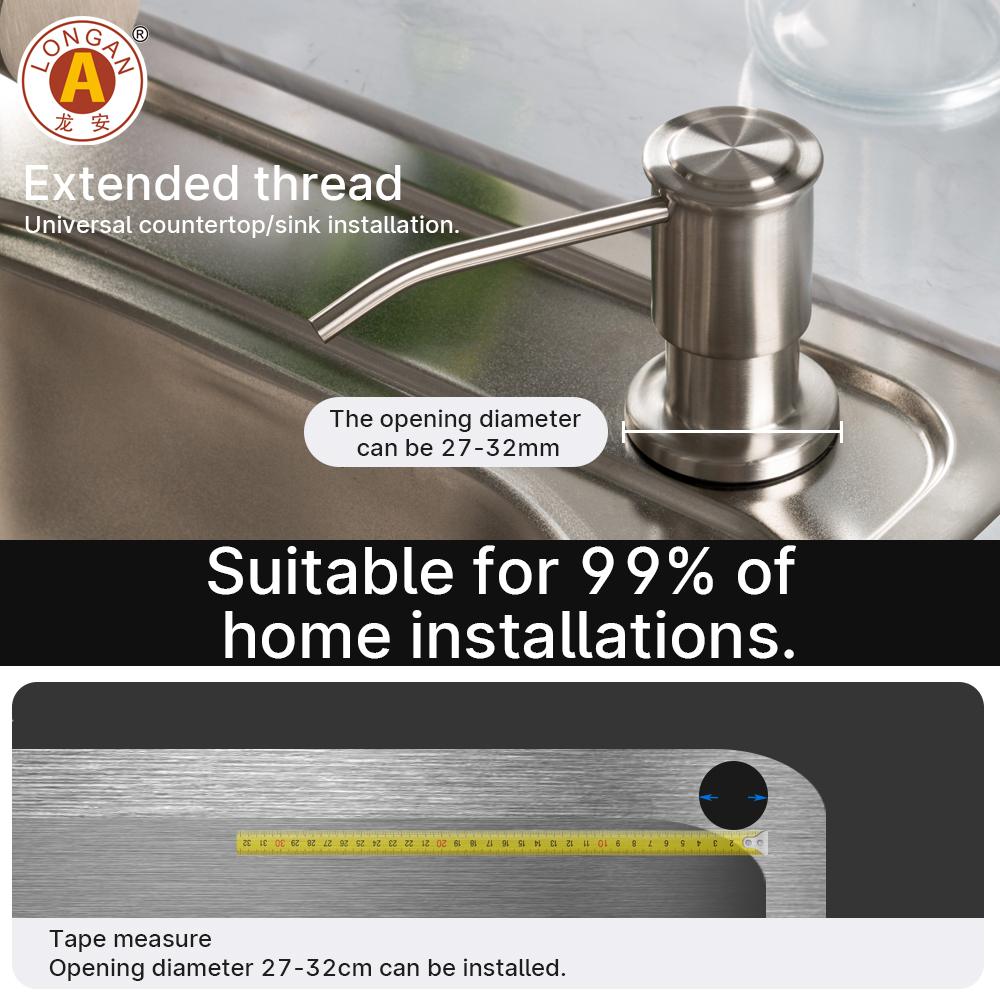 Kitchen Black Brushed Metal Stainless Steel Built in Pump Kitchen Sink Dish Hand Soap Dispenser Countertop for Kitchen