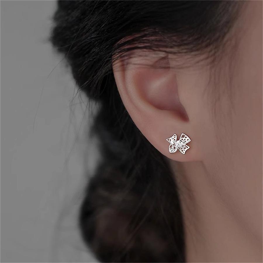 925 sterling silver hollow bow stud earrings 2025 new earrings earrings tide