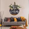 Front Door Welcome Sign Farmhouse Rustic Round Wooden Bowknot Letter Welcome Wreath All Seasons Indoor Outdoor Porch Door Hanger Wall Hanging