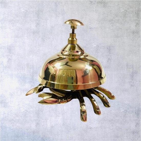 Brass Crab Table Bell  Decorative Reception Counter Bell  Coastal Office Desk Accent