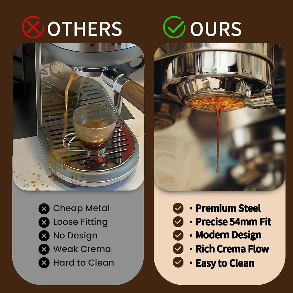 54mm Bottomless Portafilter 3 Ear Espresso Handle Compatible Coffee Machine Black