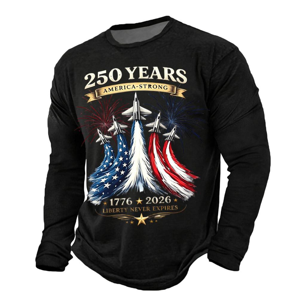 Men's Long Sleeve Casual Printed T Shirt 250 Years 1776 2026 Never Expires America Strong Graphic Top