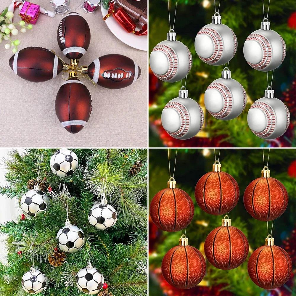 6 Stück/Karton Weihnachtsbaumschmuck Kugel Kunststoff Weihnachten Baumschmuck Sport Thema Basketball Fußball Party Weihnachtsbaum Dekoration