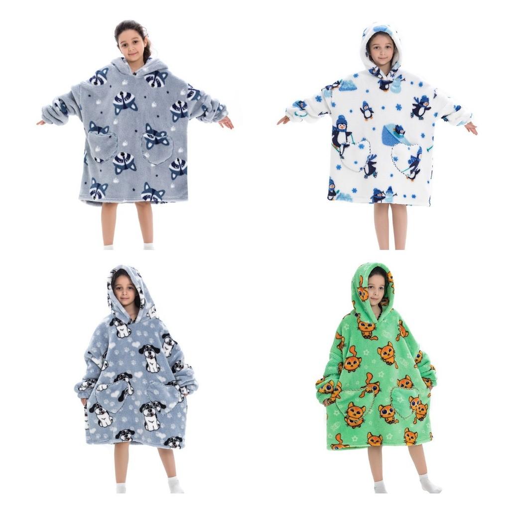 Delightful Large Wearable Blanket Sweatshirt For Kids Soft Warm Cozy Fabric With Fun Illustrations